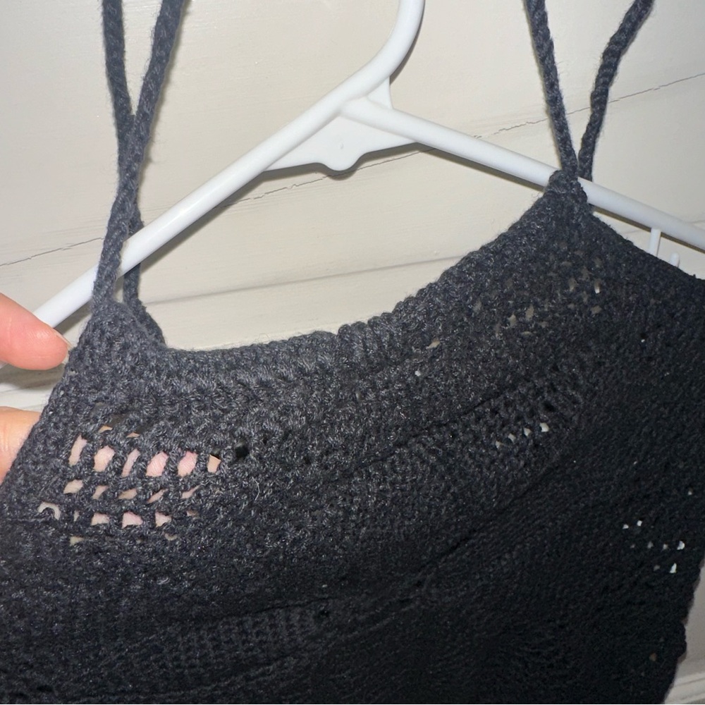 Vintage 90's Le Chateau Crochet Knit Lace Halter Top Ramie Cotton Blend Black - Picture 8 of 9